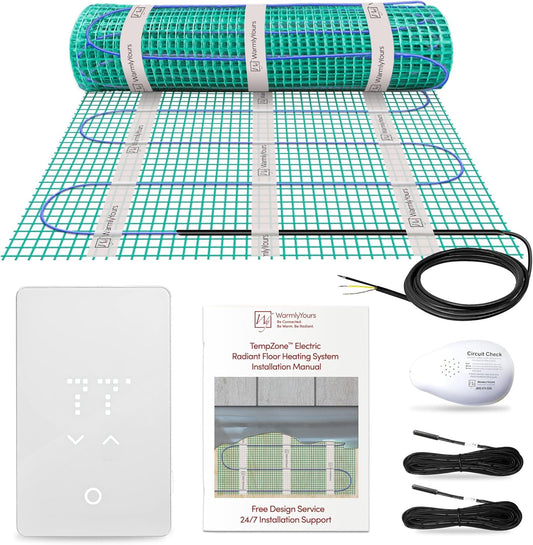 210 Sqft Heated Floor Mat Kit with Radiant Floor Heating System Thermostat UTN5, Two Sensors, Tester, 240V Electric Radiant Floor Heating Mat installs under Bathroom Tile, Vinyl - WarmlyYours TempZone