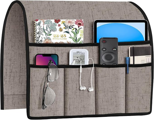 Joywell Armrest Organizer Remote Holder for Recliner Armchair Caddy Couch Sofa Arm Chair Caddie with 6 Pocket Storage for Magazine, iPad, Phone, Moonbeam