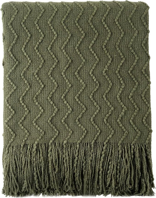 BATTILO HOME Throw Blanket for Couch, Textured Knit Throw, Olive Green Throws for Home Decor, Soft Blanket Throw for Bedroom Decor Housewarming Gifts, 50"x60"