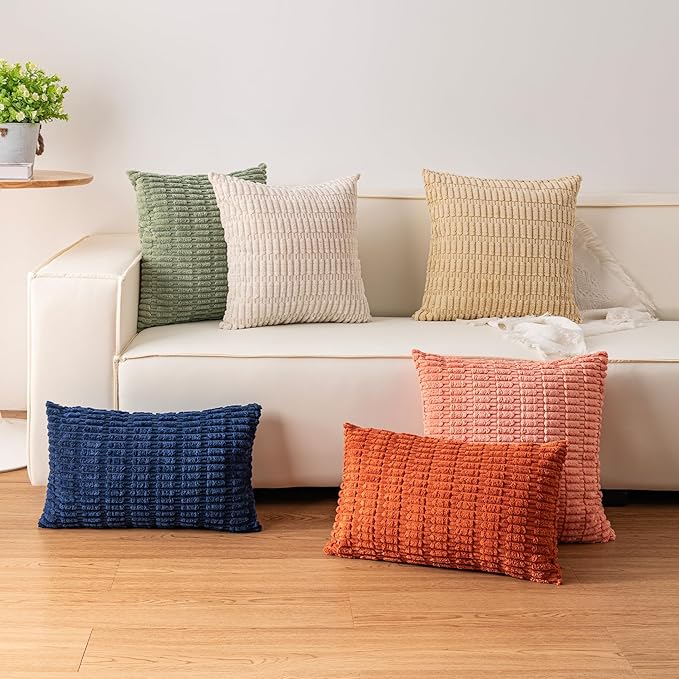 Aegero Pack of 2 Corduroy Decorative Throw Pillow Covers 24x24 InchSoft Striped Pillow Covers Modern Farmhouse Home Decor for Sofa Living Room Couch Bed（Teal）