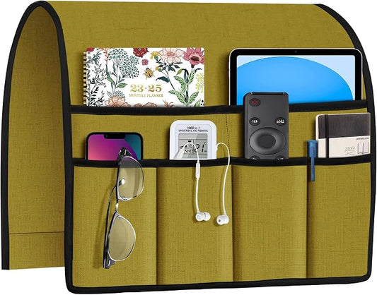 Joywell Armrest Organizer Remote Holder for Recliner Armchair Caddy Couch Sofa Arm Chair Caddie with 6 Pocket Storage for Magazine, iPad, Phone, Lemon Yellow