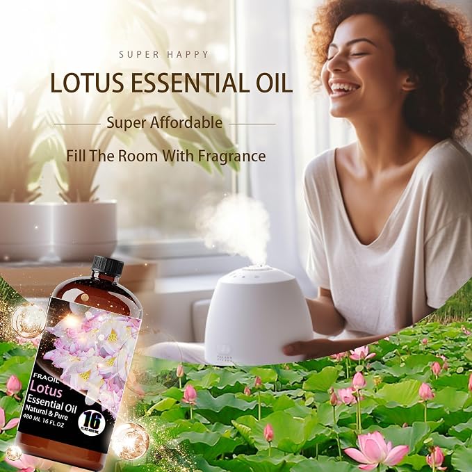 Lotus Essential Oil, Lotus Oil 16 Fl Oz 480 ML for Diffuser Humidifier Yoga Cleaning DIY Candle Soap Making Perfume Gift for Women Essential Oils FRAOIL (Lotus 16 Fl Oz (Pack of 1))