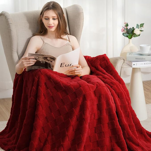 Zyrah Super Soft Throws for Couch Fleece Throw Blanket Lightweight Decorative Fuzzy Cozy Blankets for Sofa Chair Bed (B-Red, Twin(60"x80"))