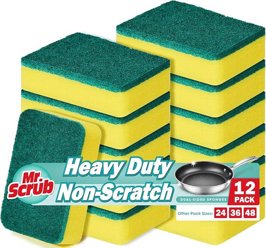 Mr. Scrub Sponges Kitchen Scrub Dish Sponge Scouring Pad, 12 Pack Cleaning Brush Scrubber Supplies for Soap, Dishwashing Dinnerware Sets Pan Pot Towels Cloth Rags Holder Glass Dishwasher Sink Bathroom