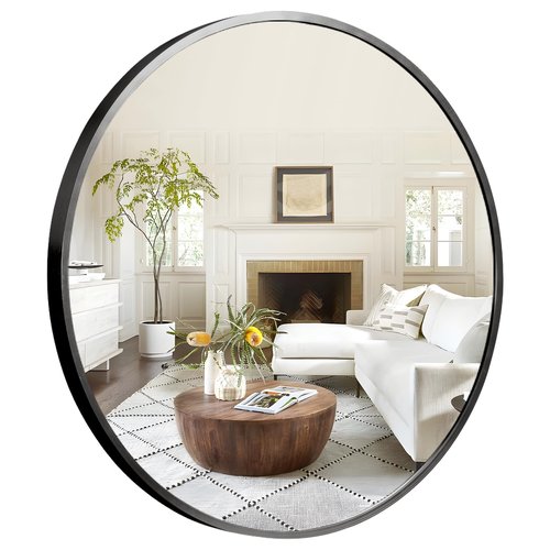 NeuType Round Mirror Circle Mirror Metal Framed Wall Mirror Large Vanity Hanging Decorative Mirrors for Bathroom, Bedroom, Living Room, Entryway (Black, 39" x 39")