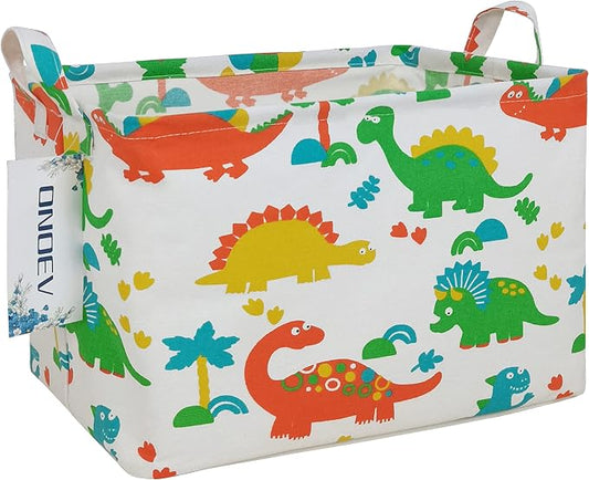 Rectangular Folding Laundry Basket, waterproof Canvas Basket,gift basket,Suitable for children's room,Office,Clothes,Toys Storage（Dinosaur Paradise）