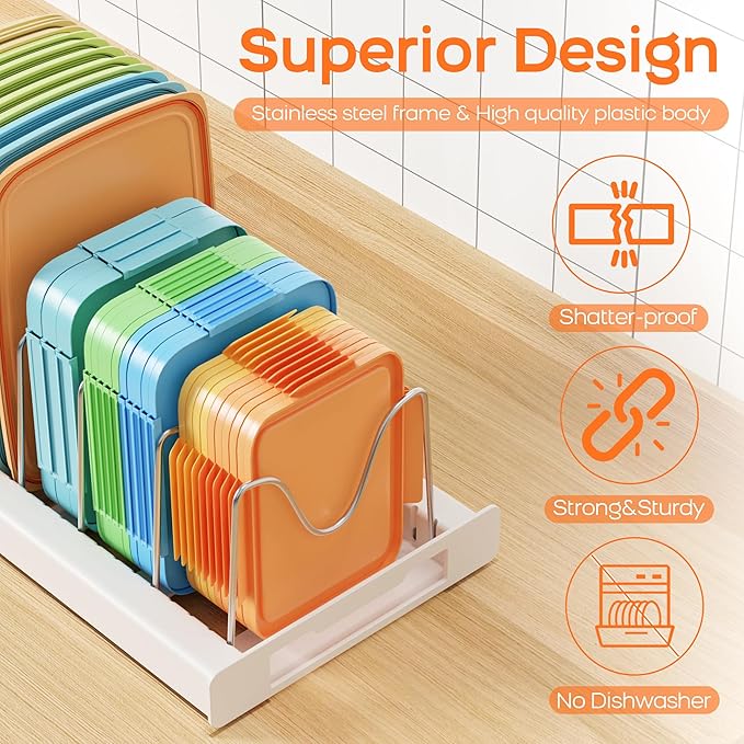 Nigelia 2 Pack Pots and Pans Organizer for Under Cabinet, 22" Expandable Food Storage Container Lid Organizers with 10 Adjustable Dividers Pot Lid Holders Rack Inside Cabinet&Kitchen Countertop(Black)