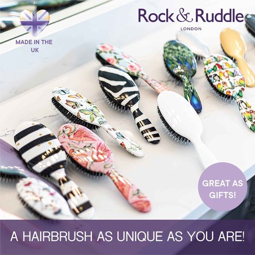 Rock & Ruddle Natural Mixed Boar Bristle Hair Brush for Women and Kids (Large, 21 cm) - Perfect for Wet or Dry Hair, Detangling Smoothing Blowdrying - Designed & Made in UK - Gold Design