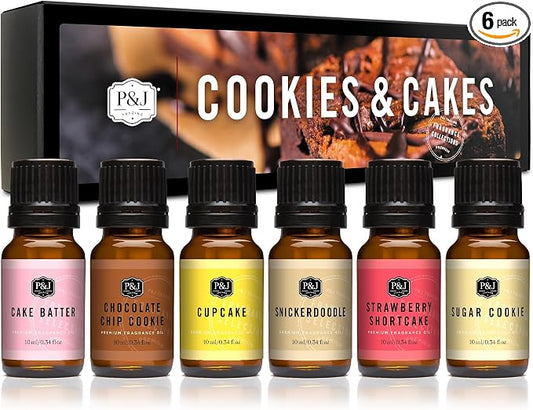 P&J Trading Fragrance Oils for Diffusers for Home Cookies & Cakes Set Fragrance Scents for Candle Making - Soap Making - Car Diffuser Scents - Essential Home Gift Set - Sugar Cookie & More