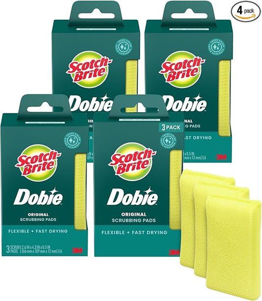 3M Scotch-Brite Dobie All Purpose Pads, 3Count (Pack of 4) Total 12 Pads