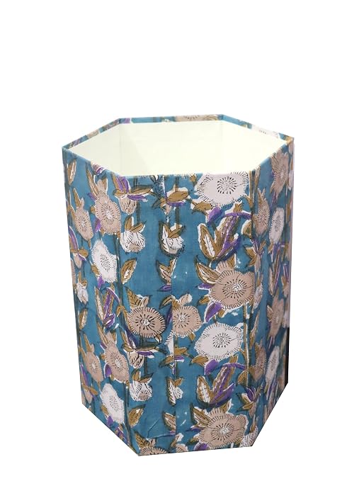 Generic 3.3 Gallon Cotton Hand Block Printed Paper Waste Basket |Small Decorative Trash Can for Housewarming Gifts in Living Room, Bedroom, Bathroom | Eco-Friendly, Plastic-Free (1, CREEM FLOWAR)