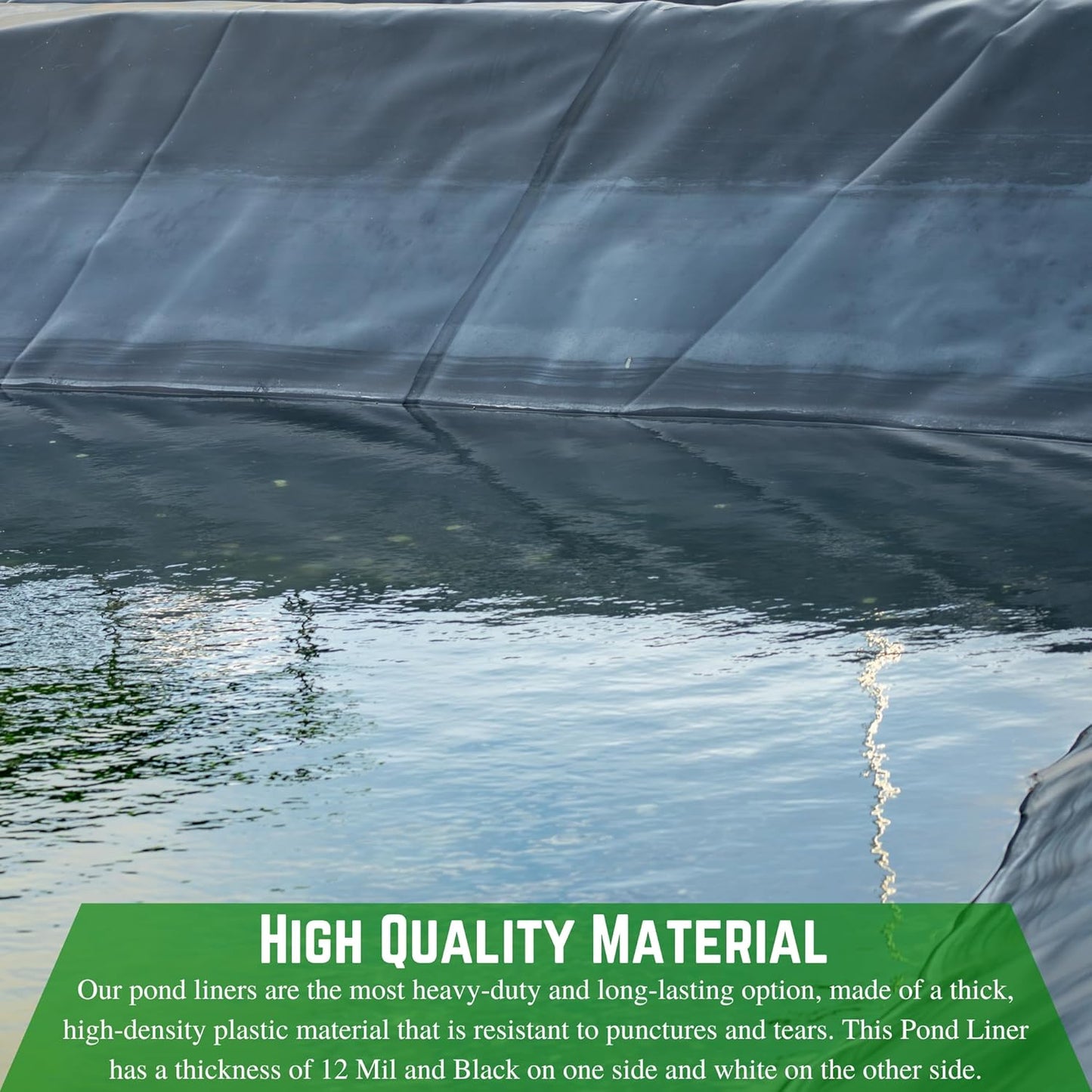 Farm Plastic Supply - 12 Mil String Reinforced Black/White Pond Liner - 12 Mil Fish Pond HDPE Liner, Pond Liners for Outdoor Ponds, Koi Ponds, Garden Fountain, Containment Liner (6' x 5')