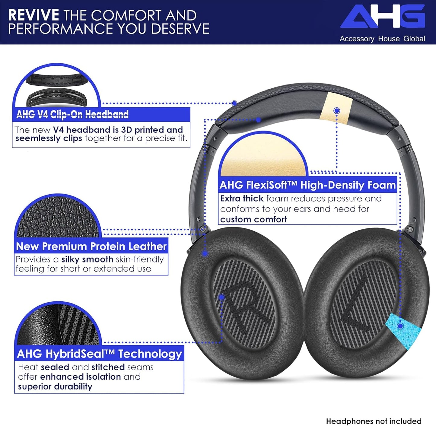 Replacement QC Ear Pad and Headband Pad Kit Cushion. Compatible with Bose QuietComfort (2023) QC45 QCSE QC35 II Wireless Noise Cancelling Headphones (Black) Easy DIY Fit