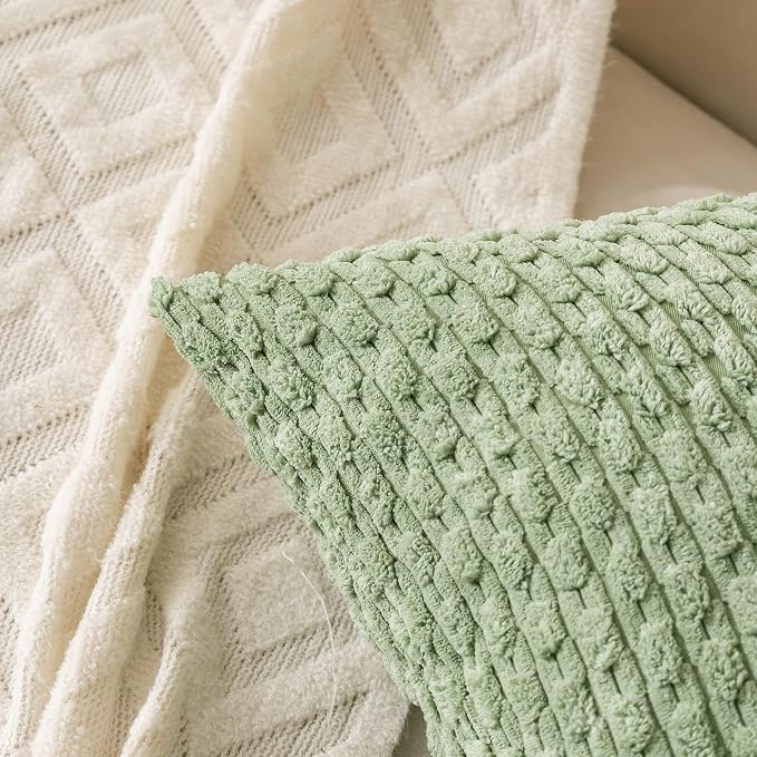 Set of 4 Sage Green Decorative Throw Pillow Covers 26x26 Inch Corduroy Pillow Covers for Bed Couch Sofa Living Room Soft Square Cushion Cases