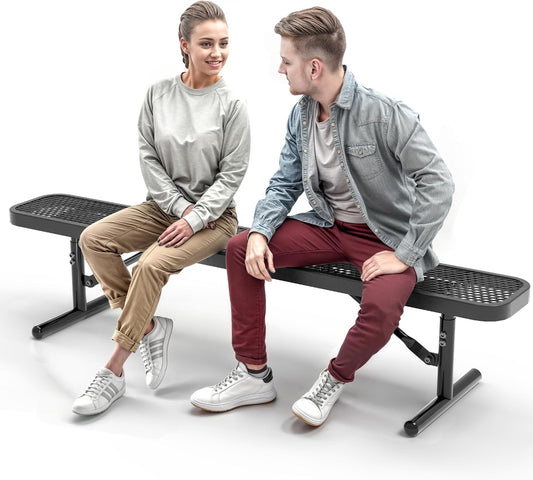 Heavy-Duty Outdoor Metal Bench, Thermoplastic-Coated, Portable, Weatherproof, Commercial-Grade for Parks, Gardens, Patios, Stores & More (6 Ft - Portable, Black)