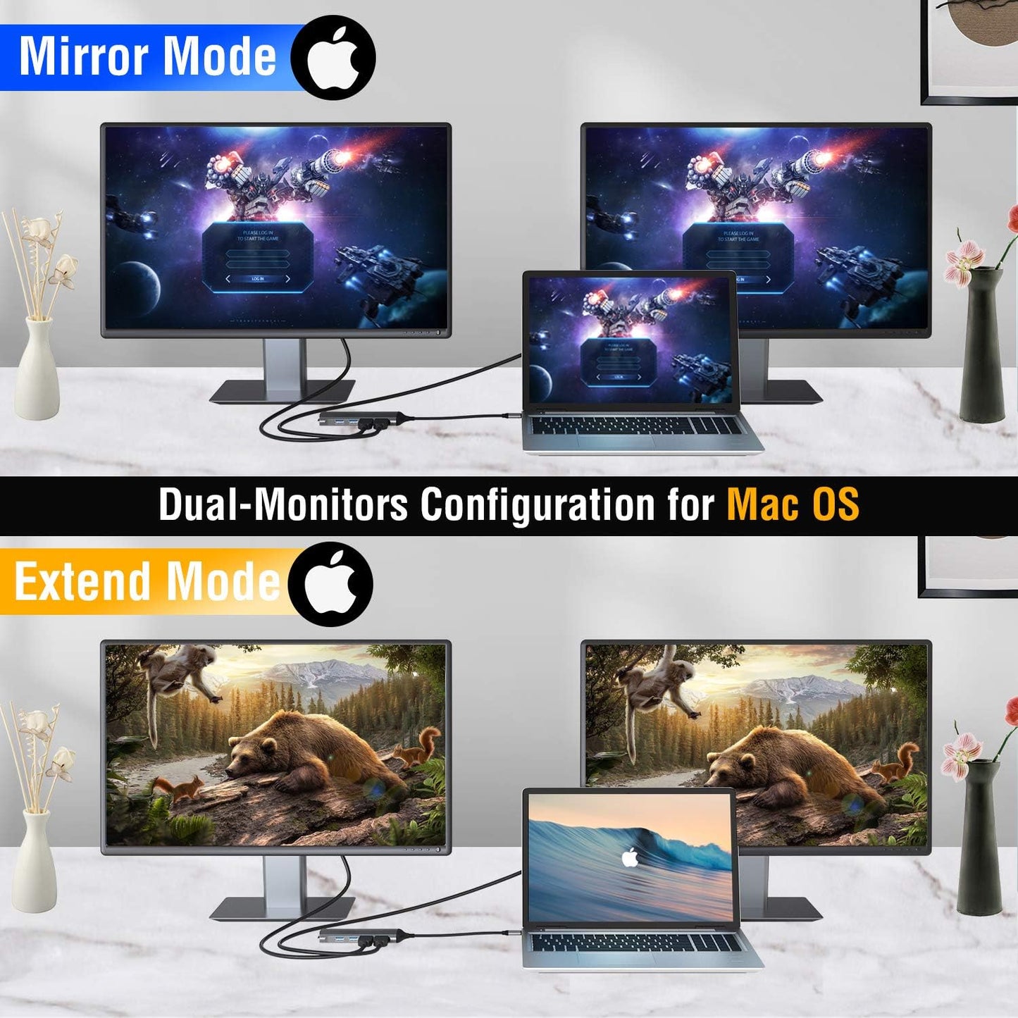 USB C Docking Station Dual Monitor, 7-in-1 Laptop Dock with 2 HDMI,100W PD, USB 3.0, SD/TF Card Reader Ports, Laptop Docking Station for Dell, HP, Lenovo, Surface and More