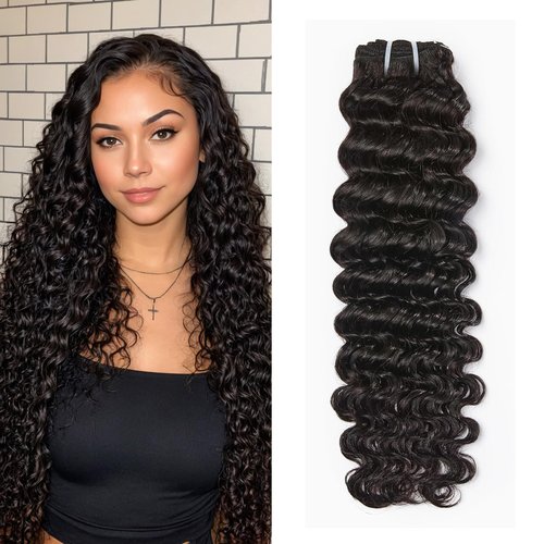 Wequeen 16A Deep Wave Human Hair Bundles 26 Inch 100% Unprocessed Brazilian Virgin Hair Quick Weave Bundles Human Hair Extensions Real Human Hair, Natural Black