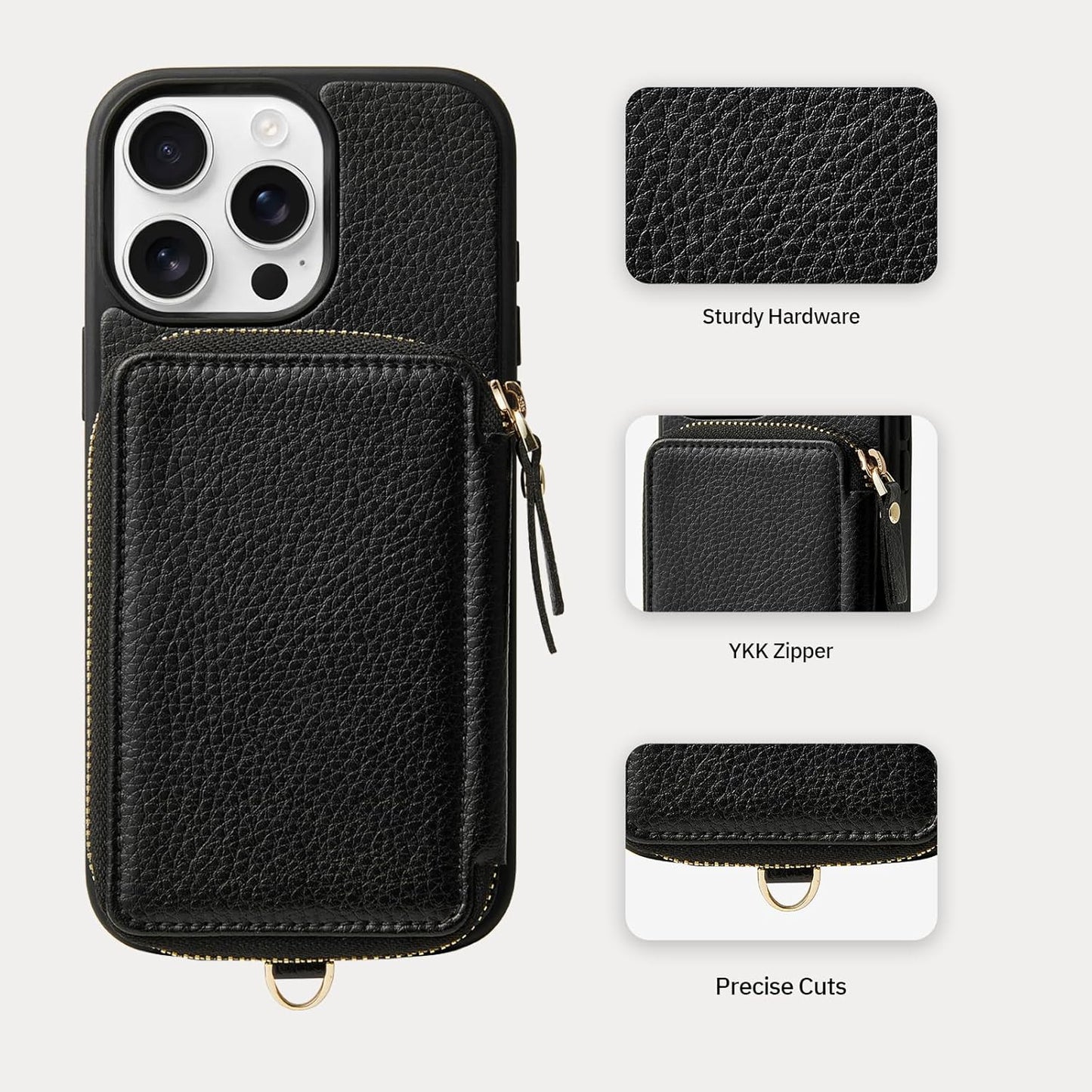 ZVE for iPhone 15 Pro Max Wallet Case with Card Holder Wrist Strap, RFID Blocking Zipper Leather Cover for Women for iPhone 15 Pro Max, 6.7"(2023) - Black"
