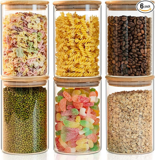 6 Pack 50oz Round Glass Food Storage Jars with Lids, Clear Airtight Containers for Coffee, Sugar, Flour, Spices, BPA-Free