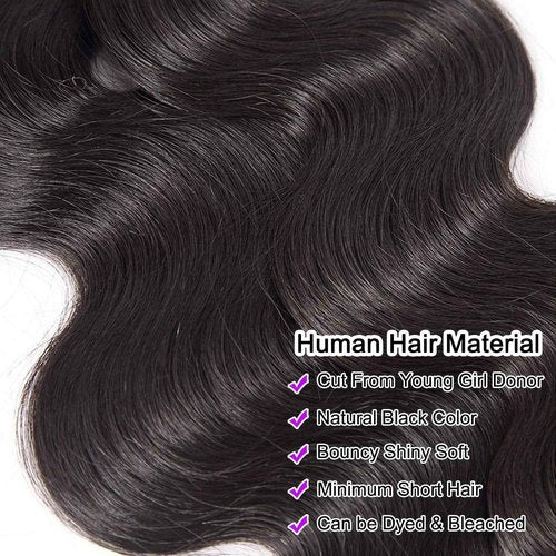 MsSunlight Human Hair Bundles 18 20 22 24 Inch 12A Body Wave Bundles Human Hair 100% Unprocessed Brazilian Virgin Hair 4 Bundles Human Hair Body Wave Human Hair Extensions Natural Black