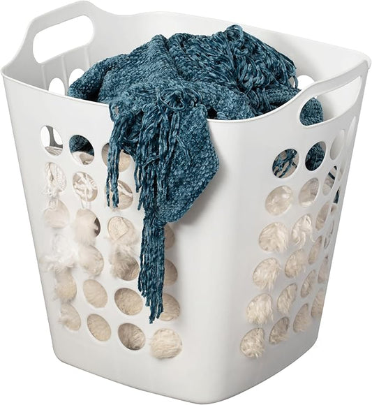 Flexible Plastic Laundry Basket - Square Storage Hamper with Side Handles for Easy Carrying - Versatile Organizer for Laundry, and Household Storage, White 50 Litter