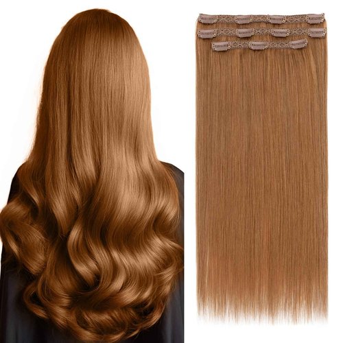 Elailite Clip in Hair Extensions Real Human Hair 3PCS Lace Weft Remy Hairpieces for Women 20 Inch 80g Light Auburn