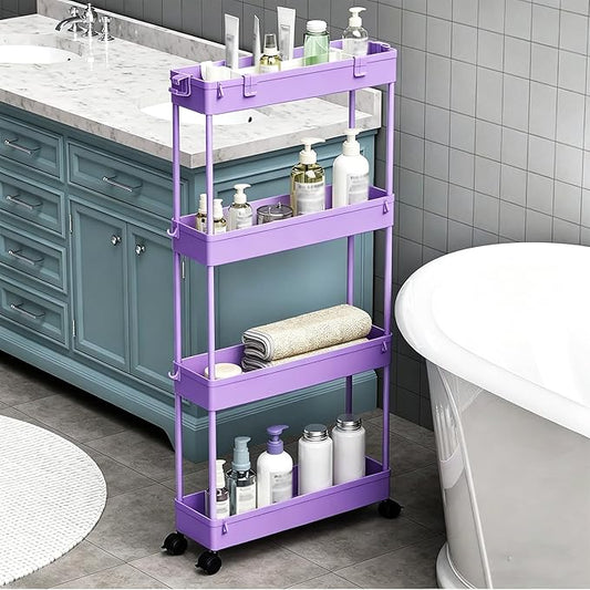 SPACELEAD Slim Storage Cart 3 Tier,Bathroom Organizer Rolling Utility,Mobile Shelving Unit Slide Out for Office, Kitchen, Laundry Room & Narrow Places,Purple