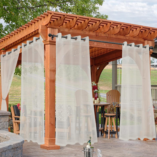 HolidayIdeas Beige Outdoor Sheer Curtains for Patio Waterproof, 2 Panels - 54 x 95 Inch - Light Filtering Voile Outside Curtains Grommet Drapes for Front Porch, Gazebo, Pergola, Backyard