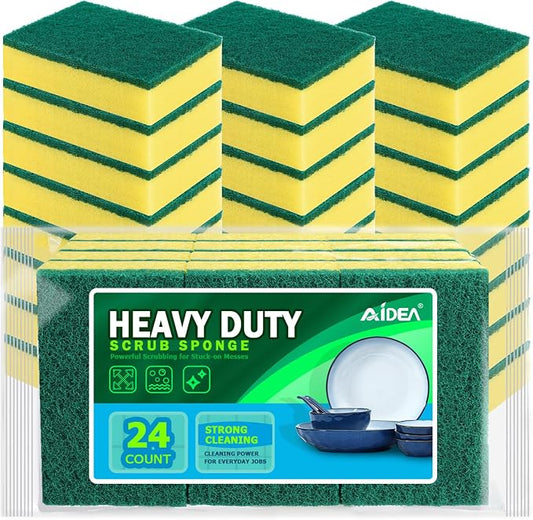 AIDEA Sponges Kitchen, 24 Pack Heavy Duty Dish Sponge, Cleaning Dish Scrubber Sponge for Home and Kitchen, Stink-Free Cleaning Supplies for Pots, Pans