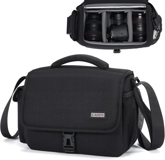 CADeN Camera Bag Case Shoulder Crossbody Bag Compatible for Nikon, Canon, Sony, DSLR SLR Mirrorless Cameras and Lenses (1.0 Black, Large)