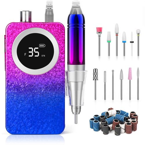 Ecagewill Professional Electric Nail Drill Machine, Gradient Color 35000 RPM Rechargeable Efile Nail,with TFT Display Portable Electric Nail File for Acrylic Nails Manicure Pedicure