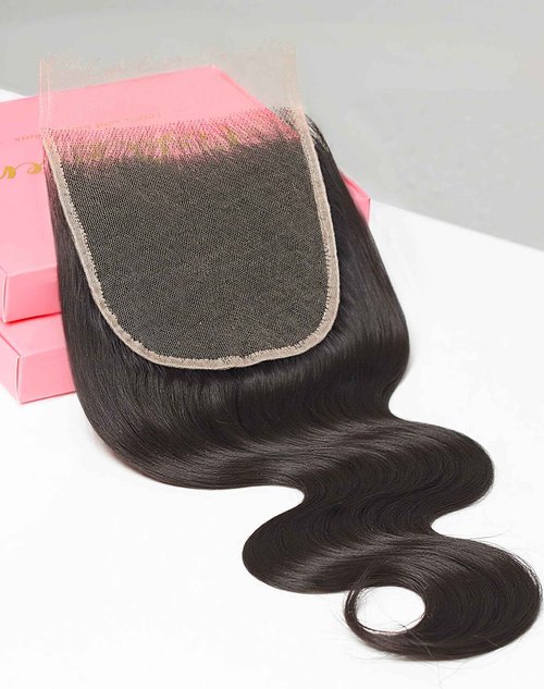 FishQueen 5x5 HD Lace Closure Skinlike Transparent Frontal 100% Real HD Lace Body Wave Human Hair 16Inch 0.095mm Ultra-Thin Invisible Swiss Lace Closure Only Bleached Small Single Knots Raw Human Hair