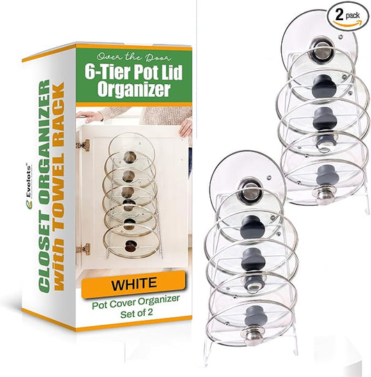 Evelots 6 Pot Lid Organizer for Cabinet or Pantry Wall - Cupboard Door Pots and Pans Organizer - Glass or Metal Pan Covers Cabinet Organizer - Rack Hanger Dividers - Set of 2