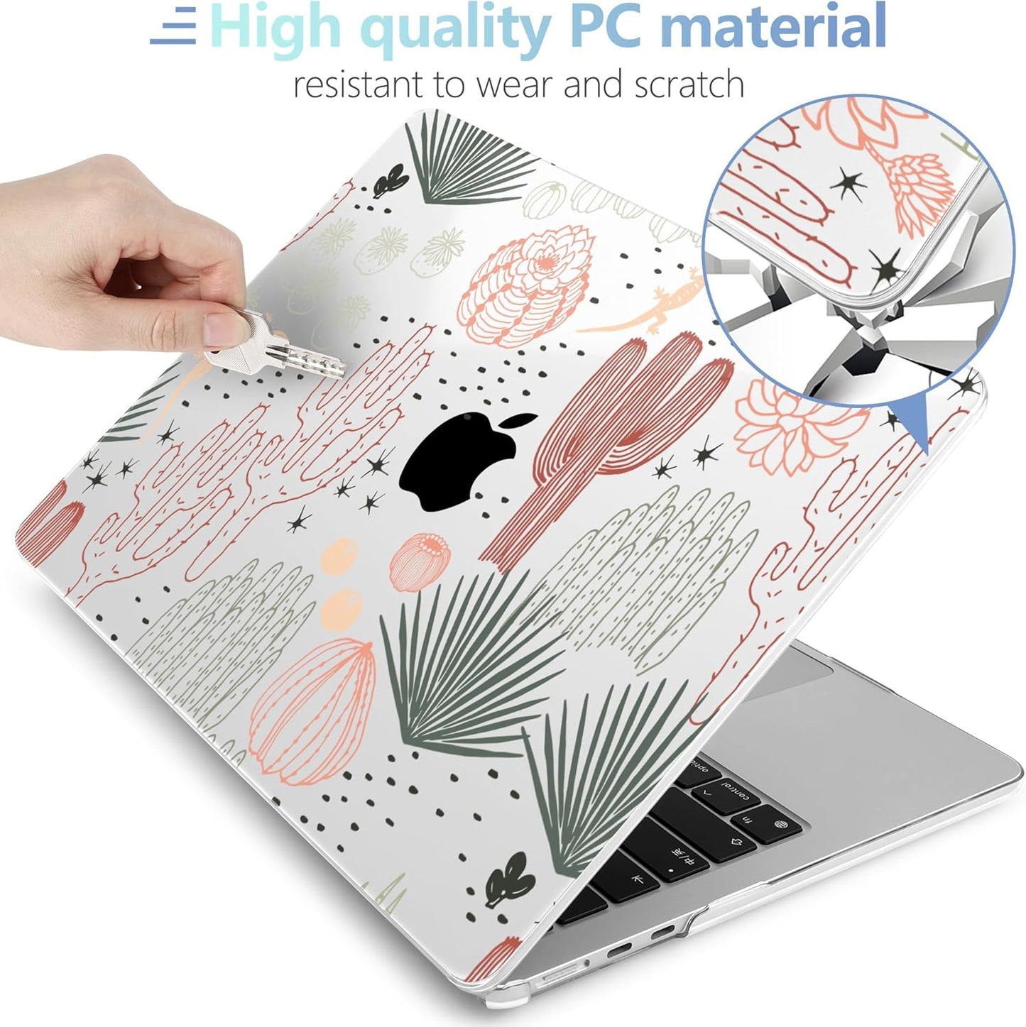 MEEgoodo for M4/M3/M2 MacBook Air 15.3 inch Case 2025 2024 2023, Case Fit Model (A3241/A3114/A2941) for MacBook Air 15 inch, Laptop Hard Shell with Keyboard Cover, Cacti