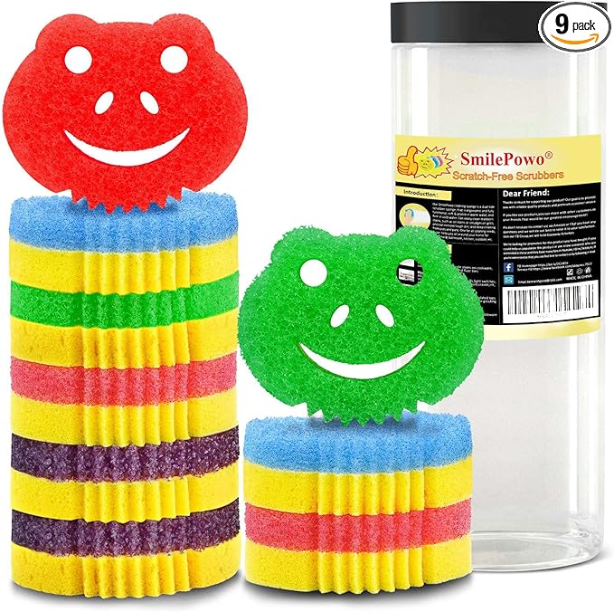 9 Pack Scrub Sponge, Dual-Sided Temperature Controlled Kitchen Sponge for Dishes,Cute Frog Scrub Sponges Household Cleaning Pads Bathroom Wall Cleaner Multi-Functional Cleaning Sponges