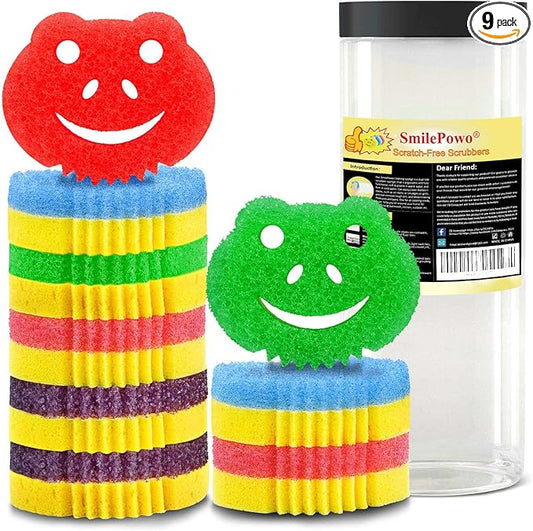 9 Pack Scrub Sponge, Dual-Sided Temperature Controlled Kitchen Sponge for Dishes,Cute Frog Scrub Sponges Household Cleaning Pads Bathroom Wall Cleaner Multi-Functional Cleaning Sponges
