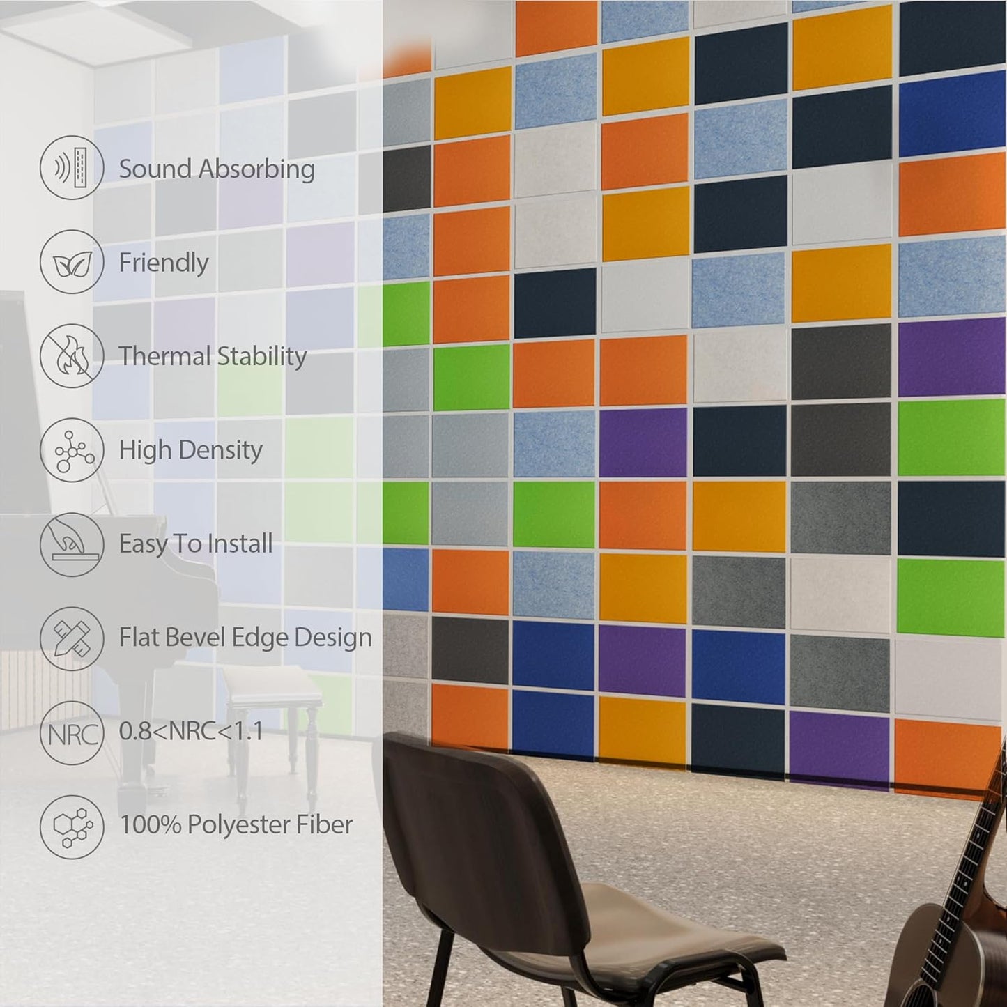 12 Pack Acoustic Panels Self Adhesive Sound Proof Foam, High Density Sound Acoustic Panel, 16X12X0.4 Inch 4:3 Rectangle Panels in Home, Office, Reccording Room, Studio, More(Fruit Green)