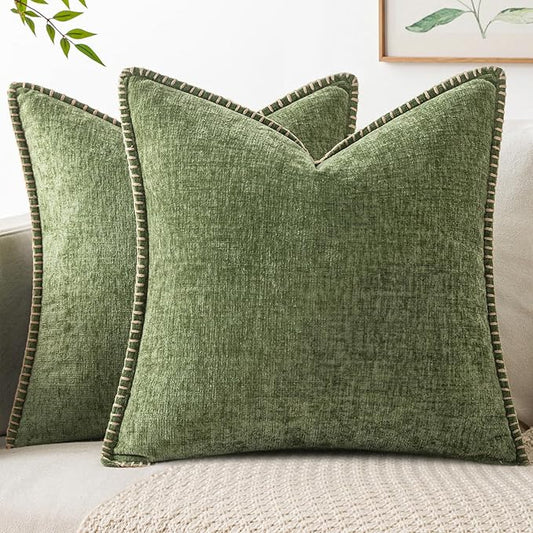 MIULEE Pack of 2 Euro Sham Pillow Covers 24x24 Inch Sage Green Farmhouse Decorative Throw Pillow Covers with Stitched Edge Soft Chenille Solid Dyed Summer Pillow Covers for Bed Sofa Couch Living Room
