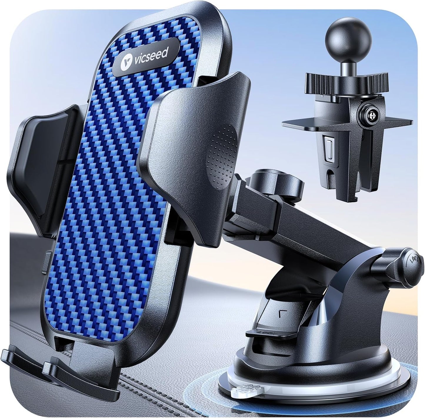 VICSEED Dark Blue Phone Holders for Your Car [Upgraded True Military-Grade Strongest Suction] Cell Phone Mount for Car Dashboard Windshield Vent Truck Boat Stand Adjustable for iPhone Android