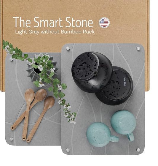 Large Stone Drying Mat for Kitchen Counter | 15.8” x 11.8” Dish Drying Mat Large | Diatomaceous Earth Collapsible Stone Dish Drying Mat | Collapsible Stone Mat for Kitchen Counter (Light Gray)