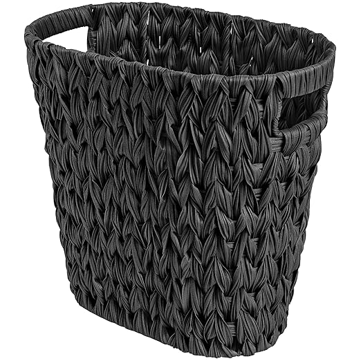 GRANNY SAYS Wicker Waste Basket, Waterproof Bathroom Trash Can, Decorative Boho Waste Baskets with Handles, Waste Basket for Bedroom, Office, 15 Liters/4 Gallons