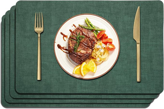 Maxpearl Faux Leather Placemats Set of 4 - Waterproof - Wipe Clean - Heat Resistant - Anti Slip Dining Table Place Mats, Suitable for Indoor & Outdoor Use, 17’’×12’’, Dark Green