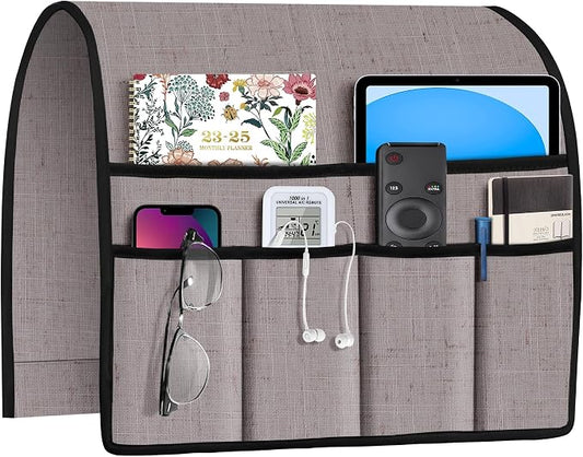 Joywell Armrest Organizer Remote Holder for Recliner Armchair Caddy Couch Sofa Arm Chair Caddie with 6 Pocket Storage for Magazine, iPad, Phone, White Sand