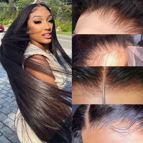 Derun 5x5 Real HD Lace Closure Wigs Human Hair 180% Density Invisible Swiss Lace Front Straight Wig Pre-plucked with Baby Hair Hairline Bleached Knots and Elastic Band Wig for Women (18 Inch, 5×5 ST)