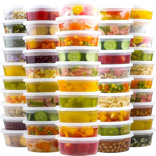 Dealusy 50 Set 8 oz Deli Containers with Lids, Leak-Proof BPA Free Plastic Take Out Bowls, Food Storage Containers for Takeout Meal Prep Storage, Freezer, Microwave & Dishwasher Safe
