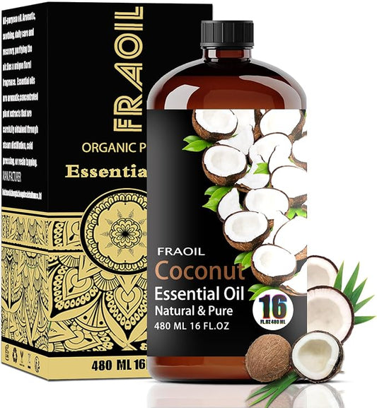 Coconut Essential Oil, Coconut Oil 16 Fl Oz 480 ML for Diffuser Humidifier Yoga Cleaning DIY Candle Soap Making Perfume Gift for Women Essential Oils FRAOIL (Coconut 16 Fl Oz (Pack of 1))
