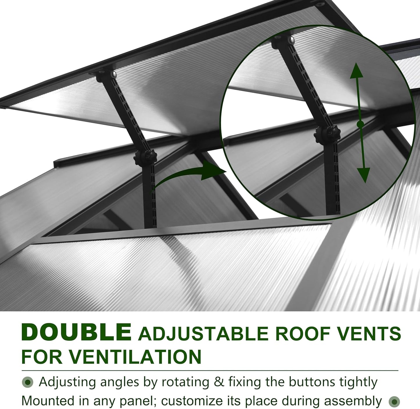 6x12 FT Polycarbonate Aluminum Greenhouse, Outdoor Walk-in Green House Kit with 2 Adjustable Roof Vents and Lockable Door, Backyard Garden in Winter, Gray