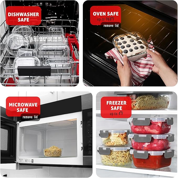 Nestl 24pc Glass Storage Containers with Lids, 12 Glass Food Storage Containers with 12 Airtight Lids for Pantry & Kitchen, Meal Prep Containers for Lunch, Oven Microwave & Dishwasher Safe, Cream