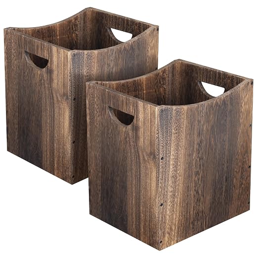 2 Pack 5 Gallon Wooden Trash Can Curved Design Office Waste Basket, Rectangular Farmhouse Garbage Can, Brown Vintage Wood Trash Can Storage Basket With Handles for Bedroom Office Decorative
