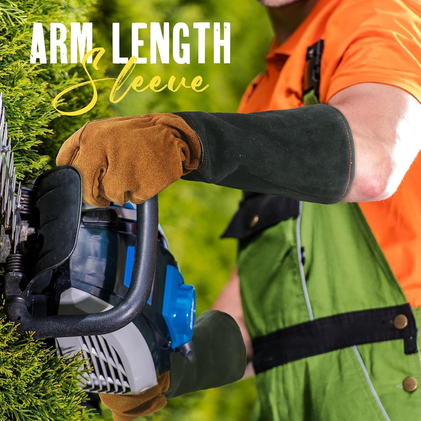 HANDLANDY Leather Gardening Gloves for Men & Women, Rose Pruning Thorn Proof Garden Glove, Long Sleeve Gauntlet Gloves (Black-brown, Medium (Pack of 1))